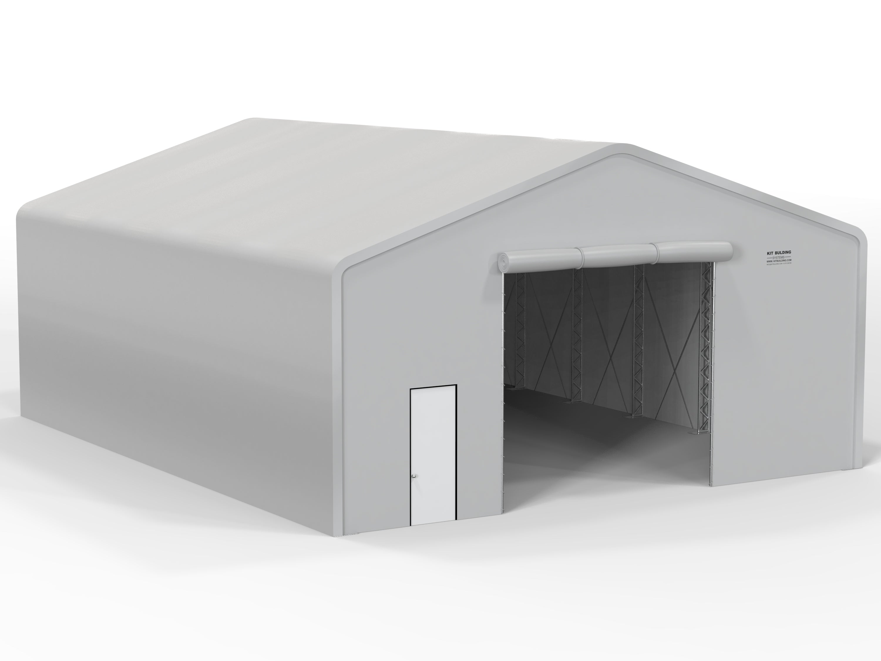 Double Truss PVC temporary storage building - Grey - Manual PVC Door