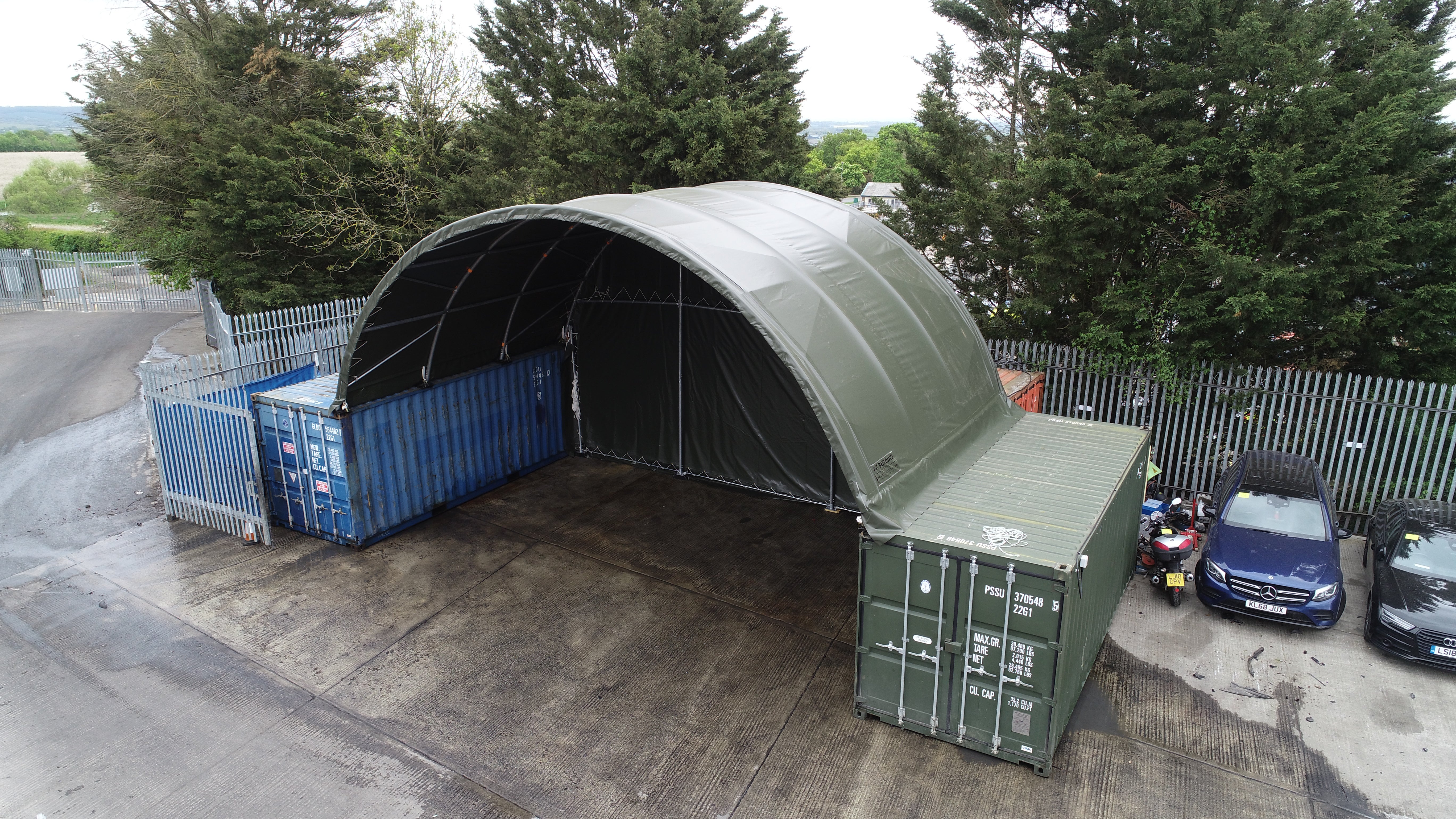 6mx6m Container Canopy - Single Truss Container canopy - Closed Back panel - Green