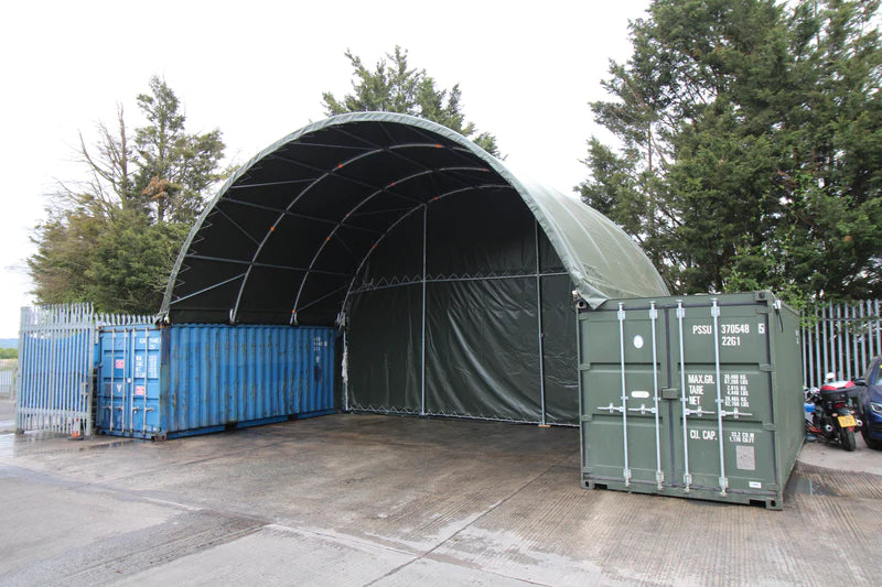 8m x 6m x 3m Container Canopy - Closed back panel – Green
