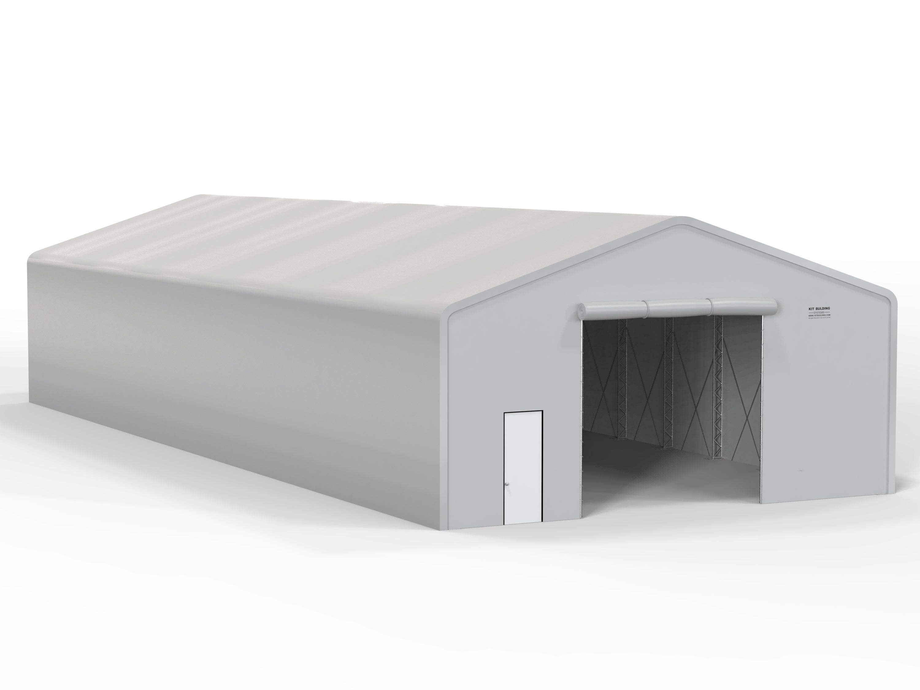 Double Truss PVC temporary storage building - Grey - Manual PVC Roll up door