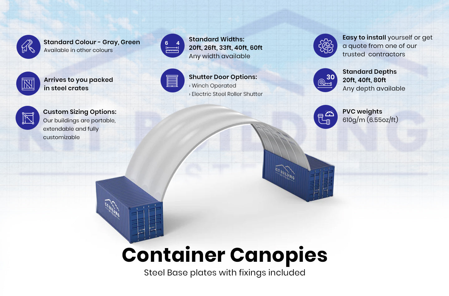 Beholdertak - 40 fot x 20 fot x 15 fot (12m x 6m x 4,5m)