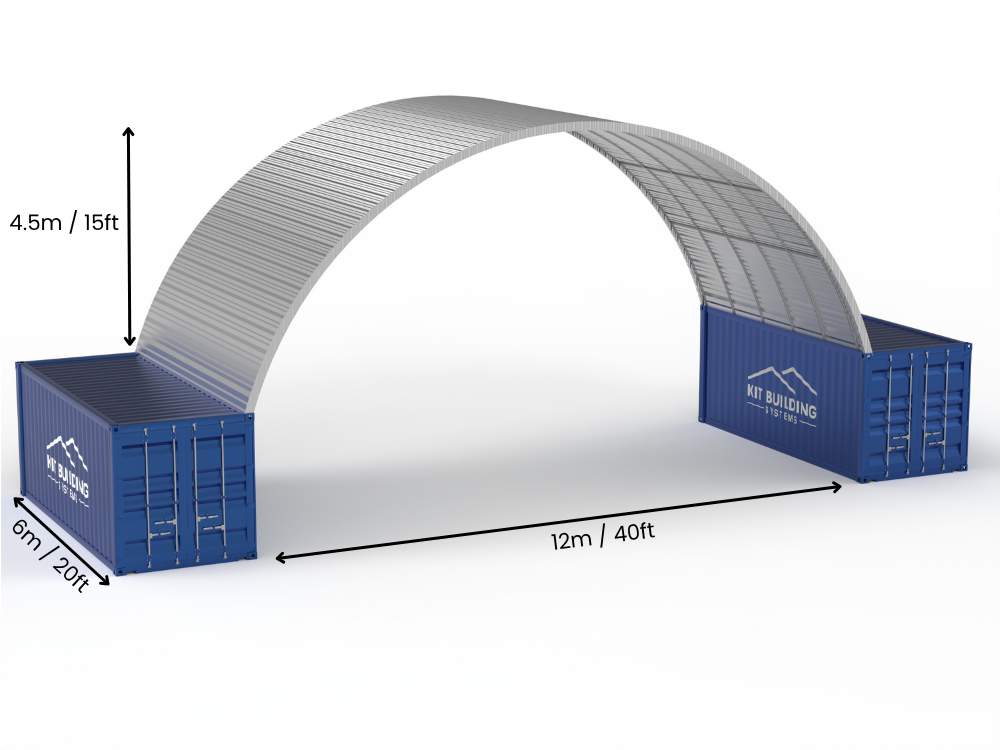 12m (40ft) spenn | Stålcontaineroverbygg - 40ft x 12ft (12m x 4,5m)