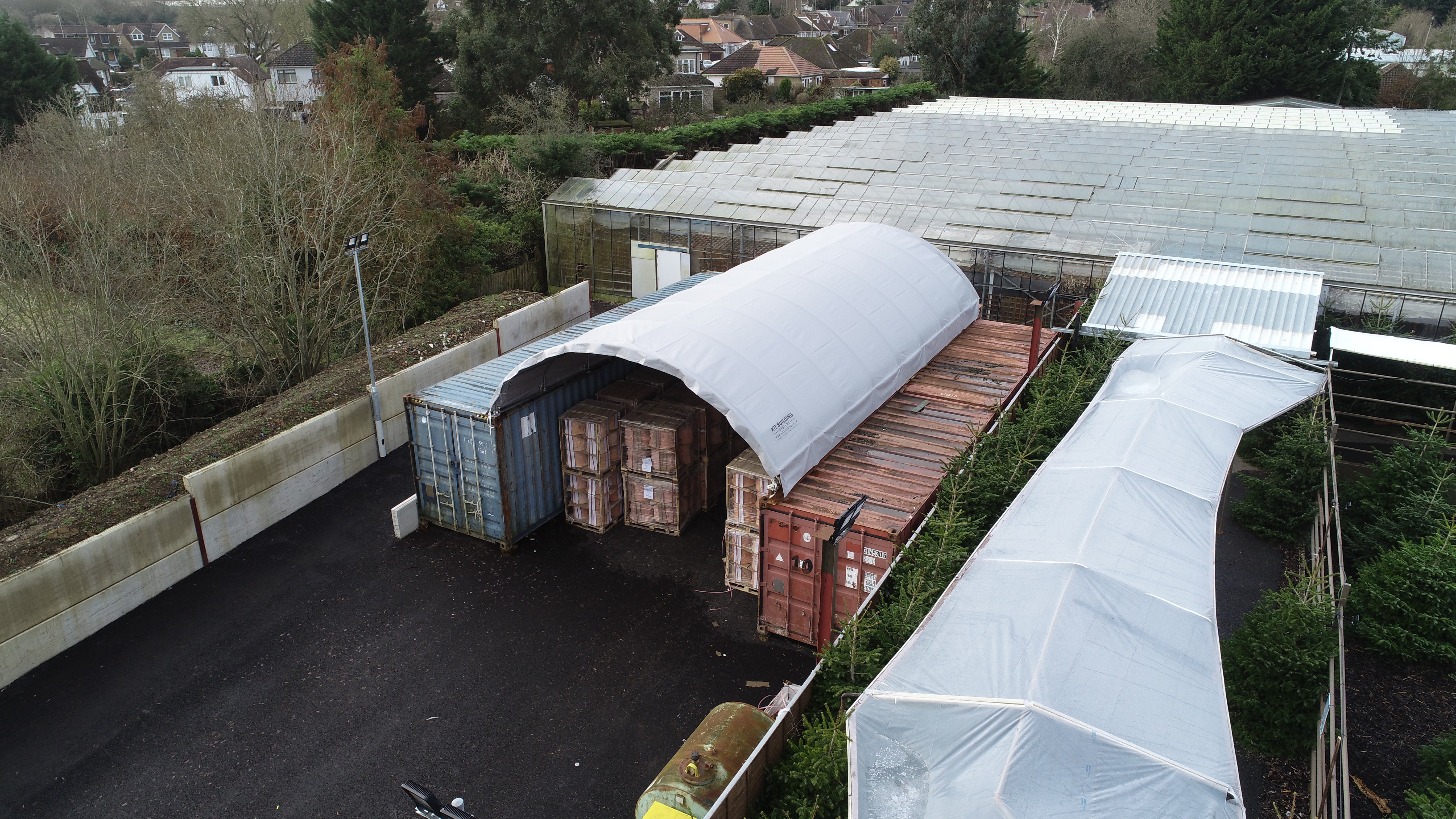 10m x 12m- Single Truss Container canopy - Closed back panel and front panel with winch door - Grey