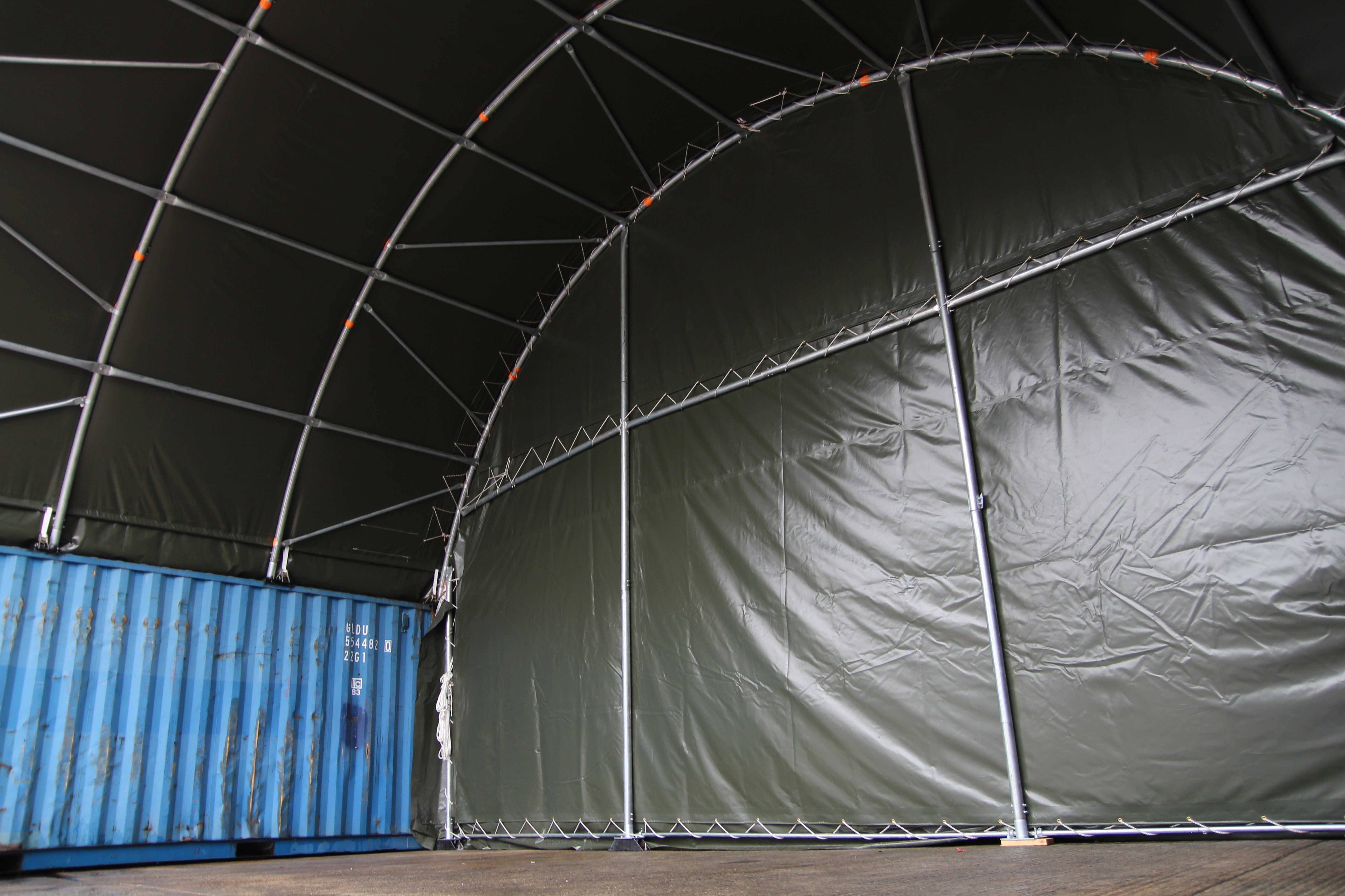 6mx6m Container Canopy - Single Truss Container canopy - Closed Back panel- Green