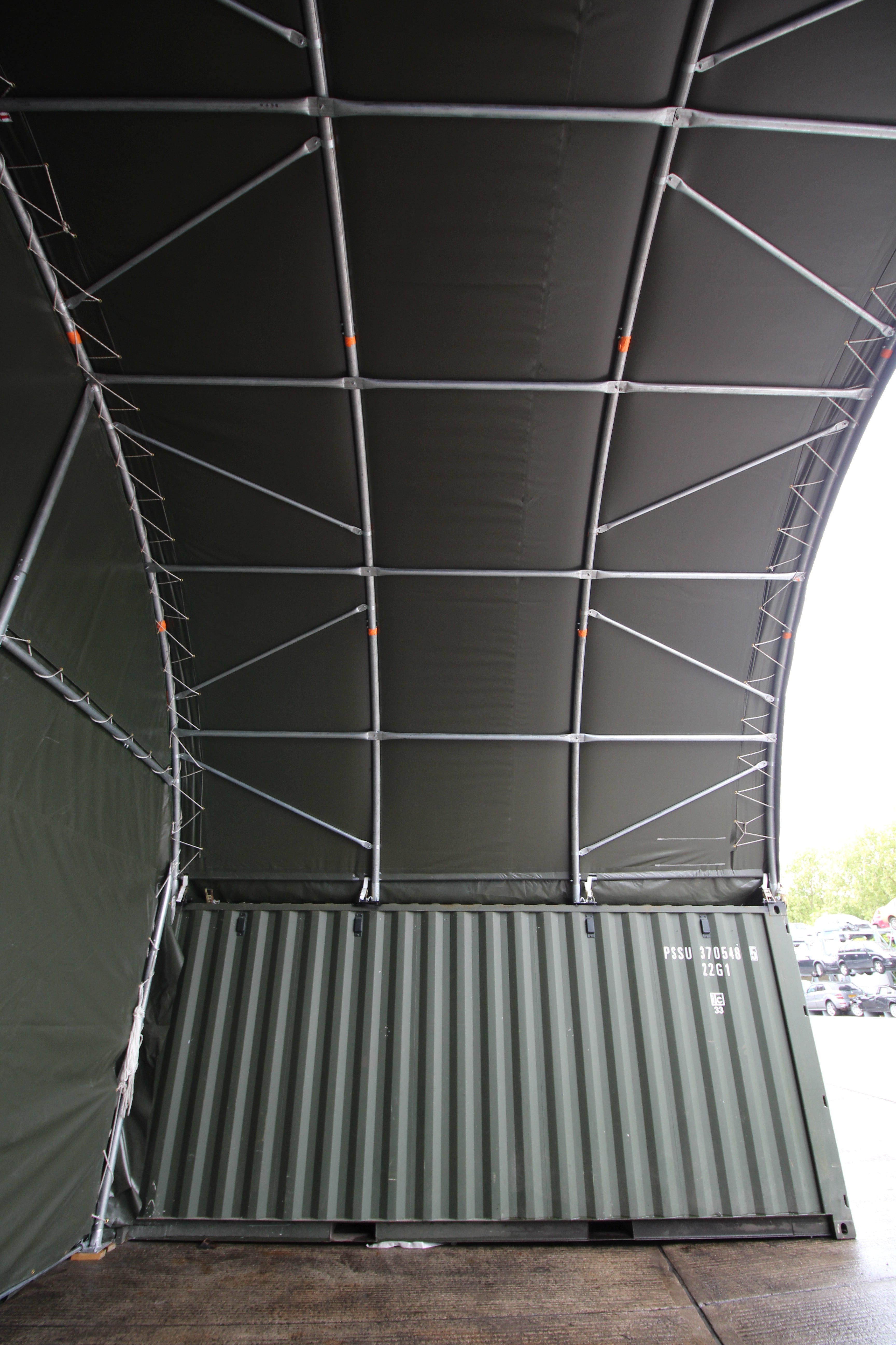 6mx6m Container Canopy - Single Truss Container canopy - Closed Back panel - Green