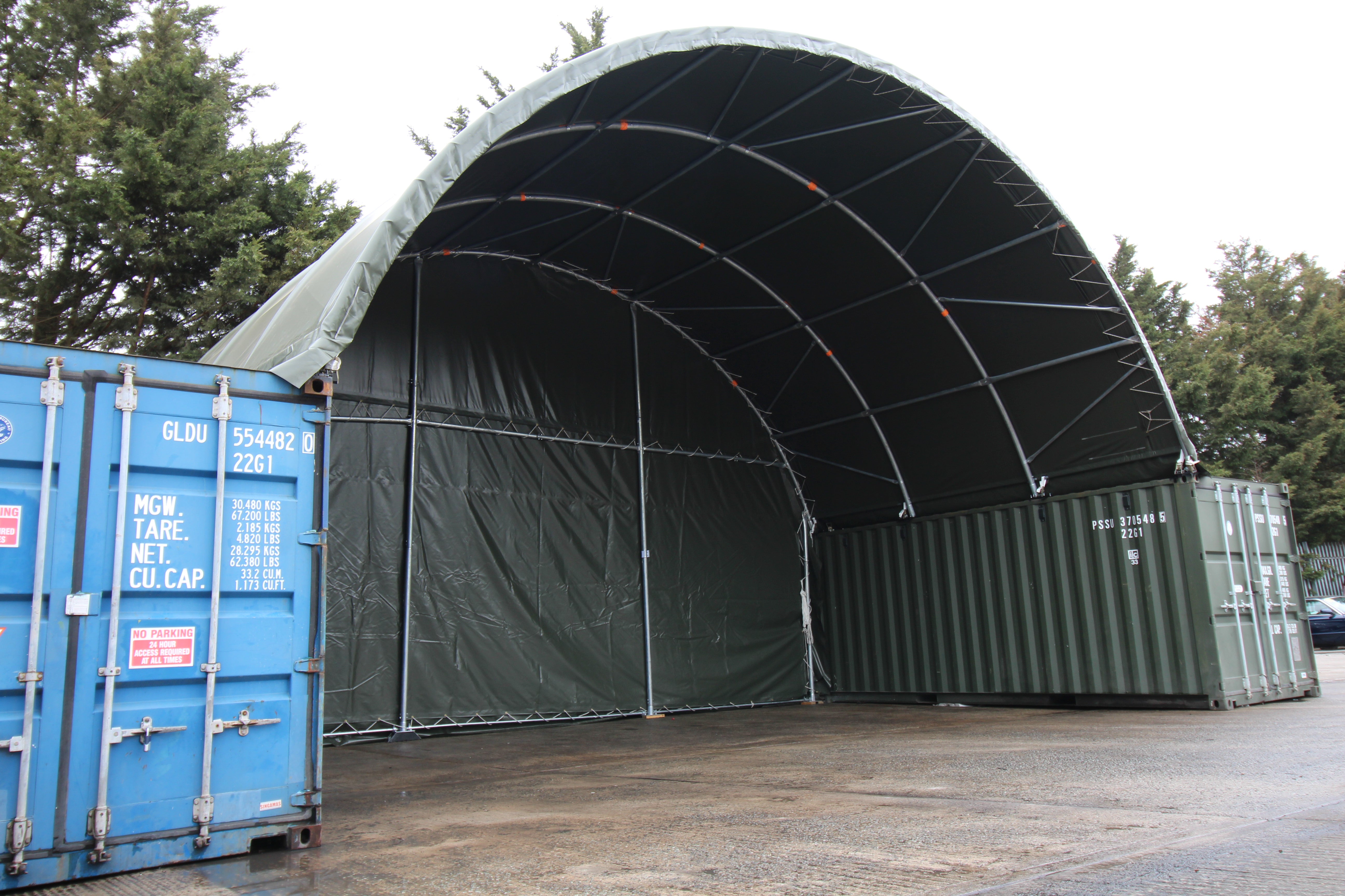 6mx6m Container Canopy - Single Truss Container canopy - Closed back panel - Green