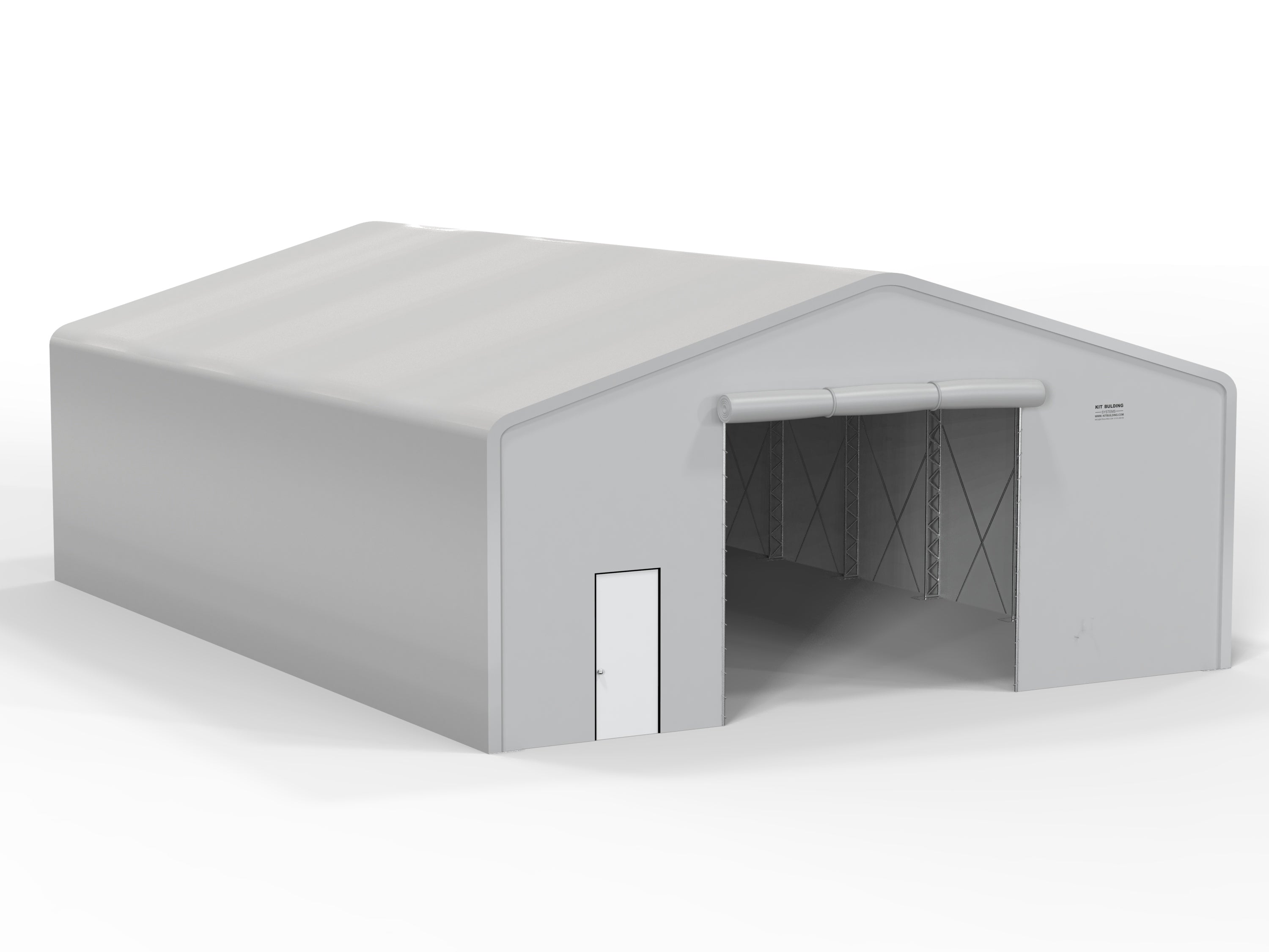 Double Truss PVC temporary storage building - Grey - Manual PVC Roll up Door