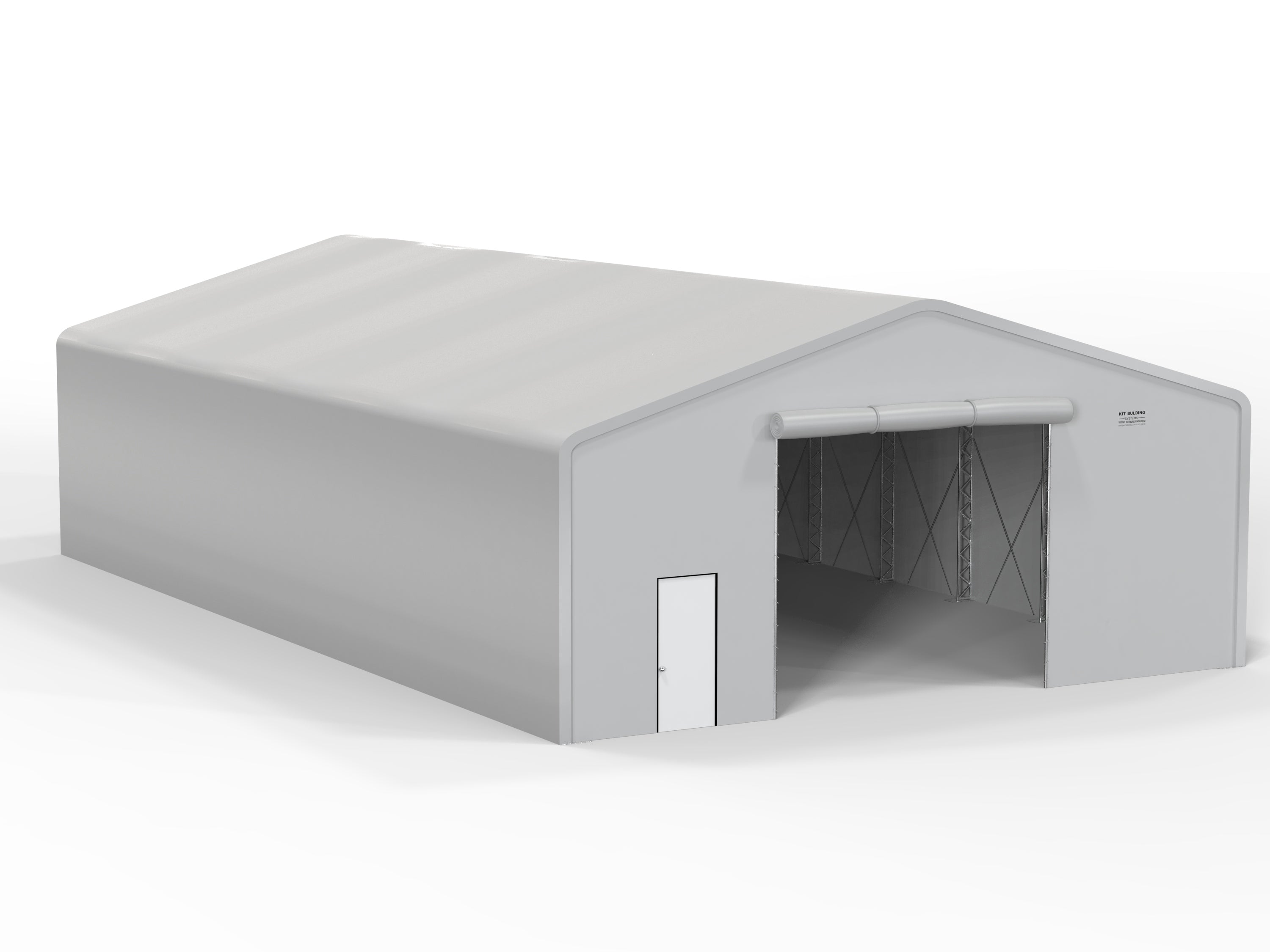 Double Truss PVC temporary storage building - Grey - Manual PVC Door