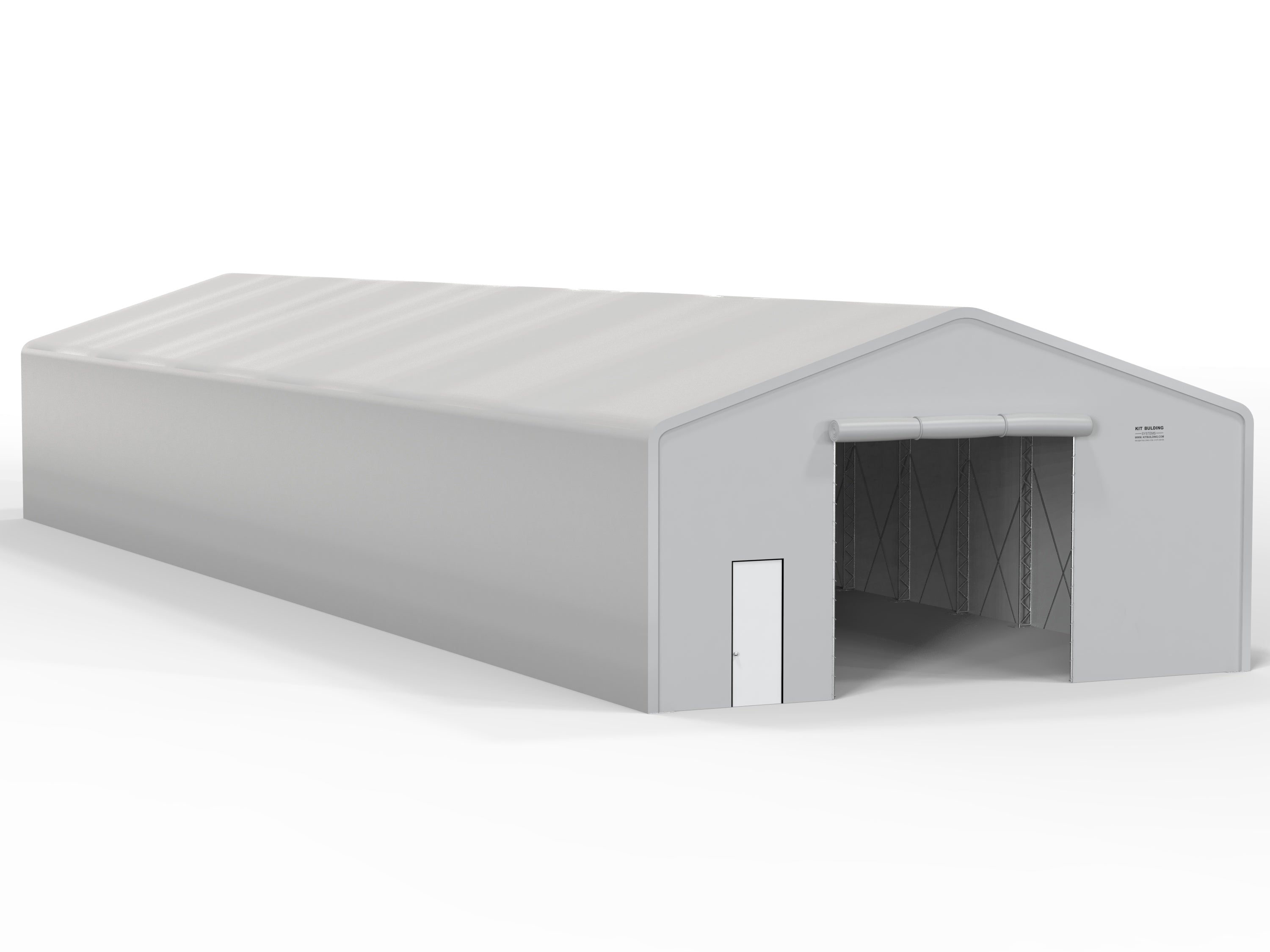 Double Truss PVC temporary storage building - Grey - Manual Roll up Door