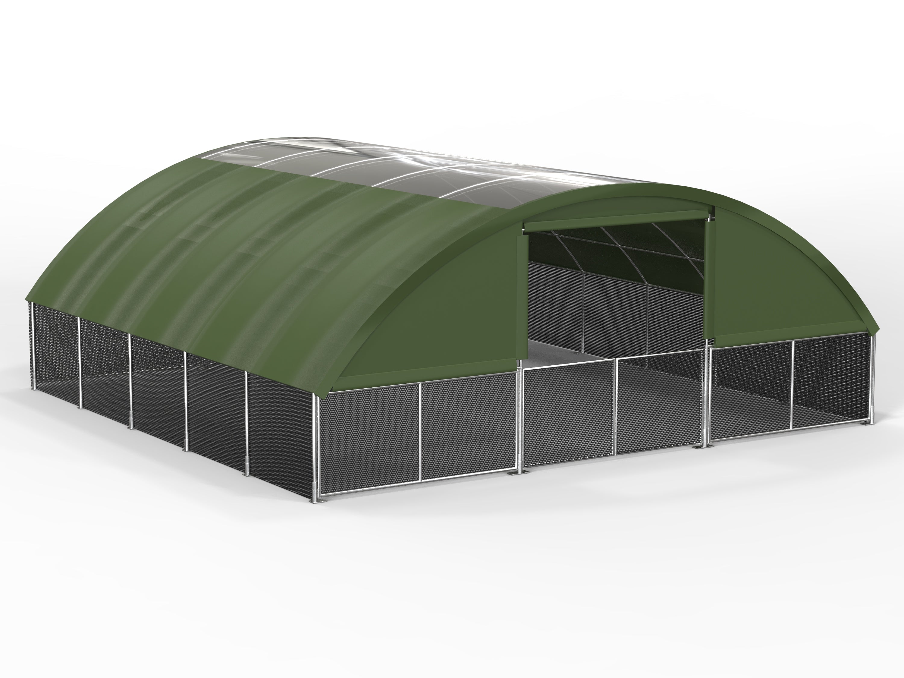 Single Truss- Agricultural shelter – Green, clear panels 10x10.548