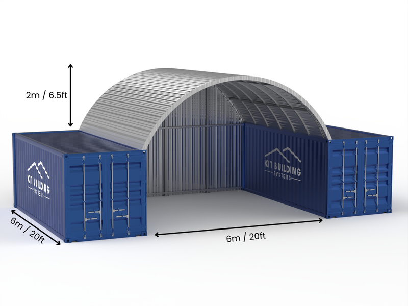 6m (20ft) spenn | Stålcontaineroverbygg 20ft bredde, 6,5ft høyde (6m x 2m)