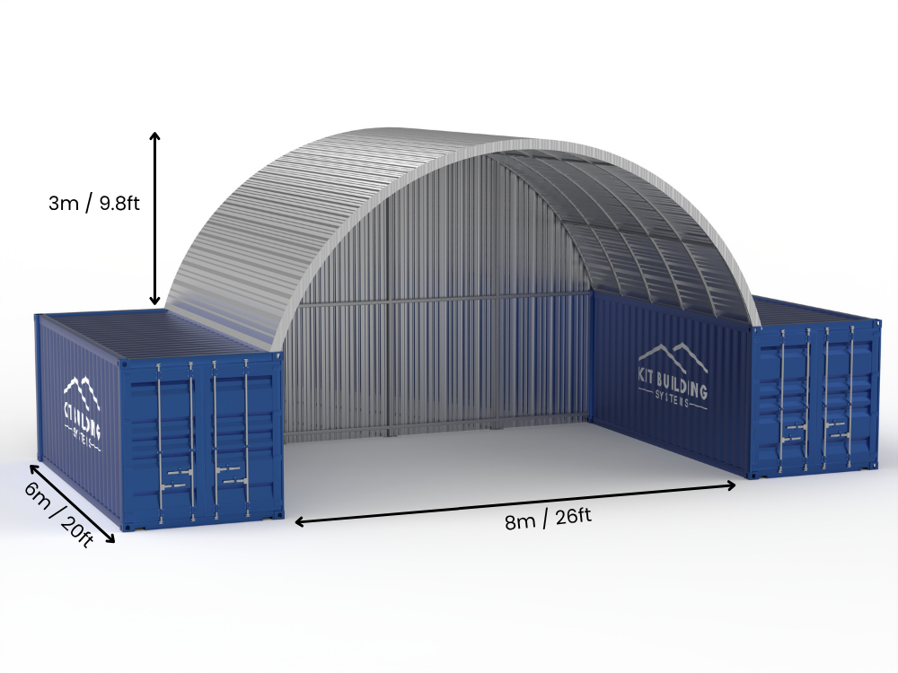 8m (26ft) Span | Steel Container Canopies 26ft Width, 10ft Height  (8m x 3m)