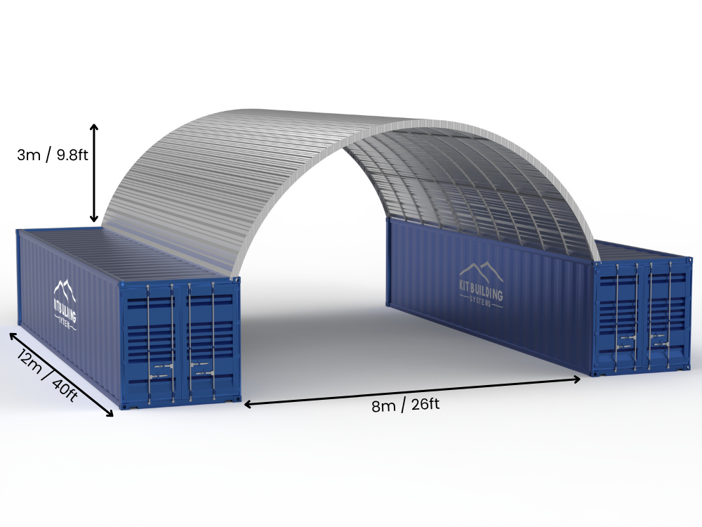 8m (26ft) Span | Steel Container Canopies 26ft Width, 10ft Height  (8m x 3m)