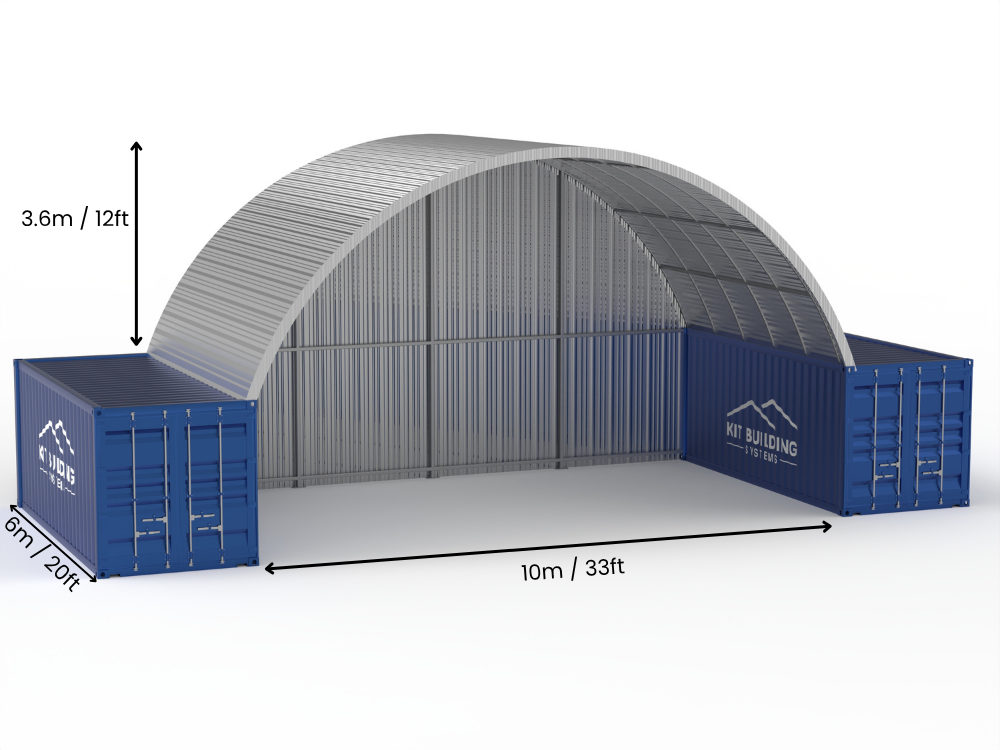 Čelični nadstrešci za kontejnere - 33ft x 20ft x 12ft (10m x 6m x 3.6m)