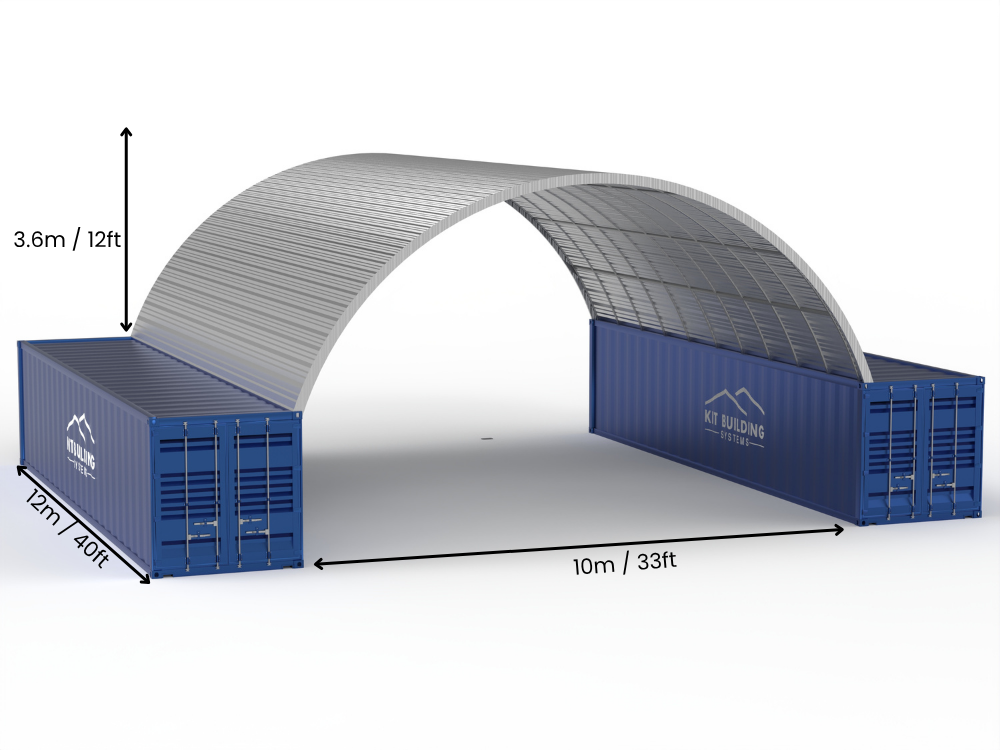 10m (33ft) spenn | Stålcontaineroverbygg - 33ft x 12ft (10m x 3,6m)