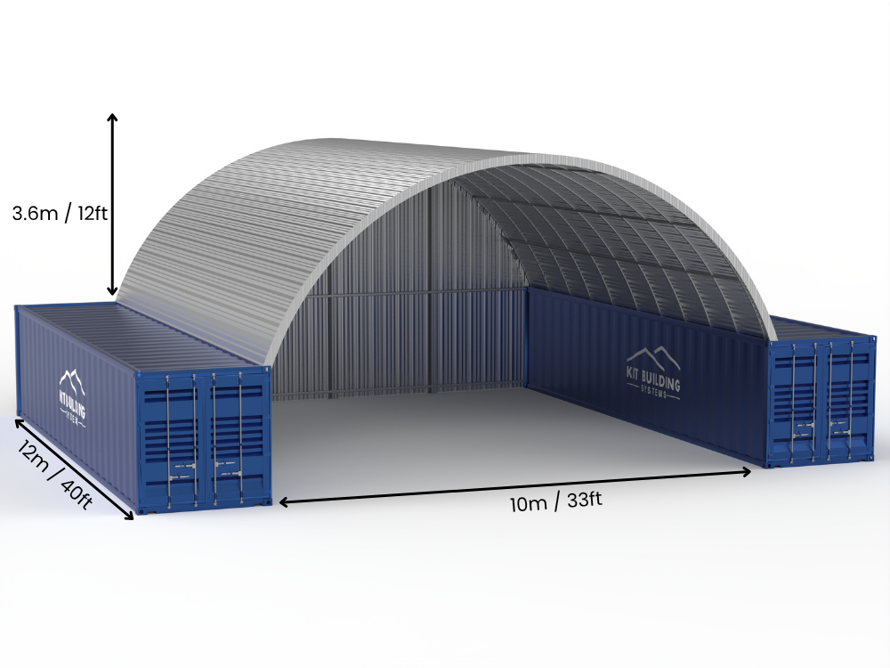 10m (33ft) spenn | Stålcontaineroverbygg - 33ft x 12ft (10m x 3,6m)