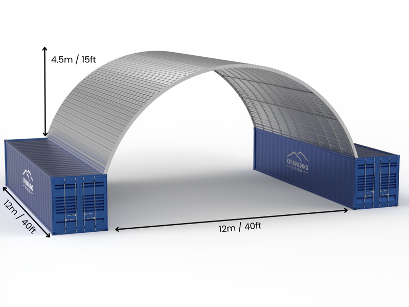 12m (40ft) spenn | Stålcontaineroverbygg - 40ft x 12ft (12m x 4,5m)