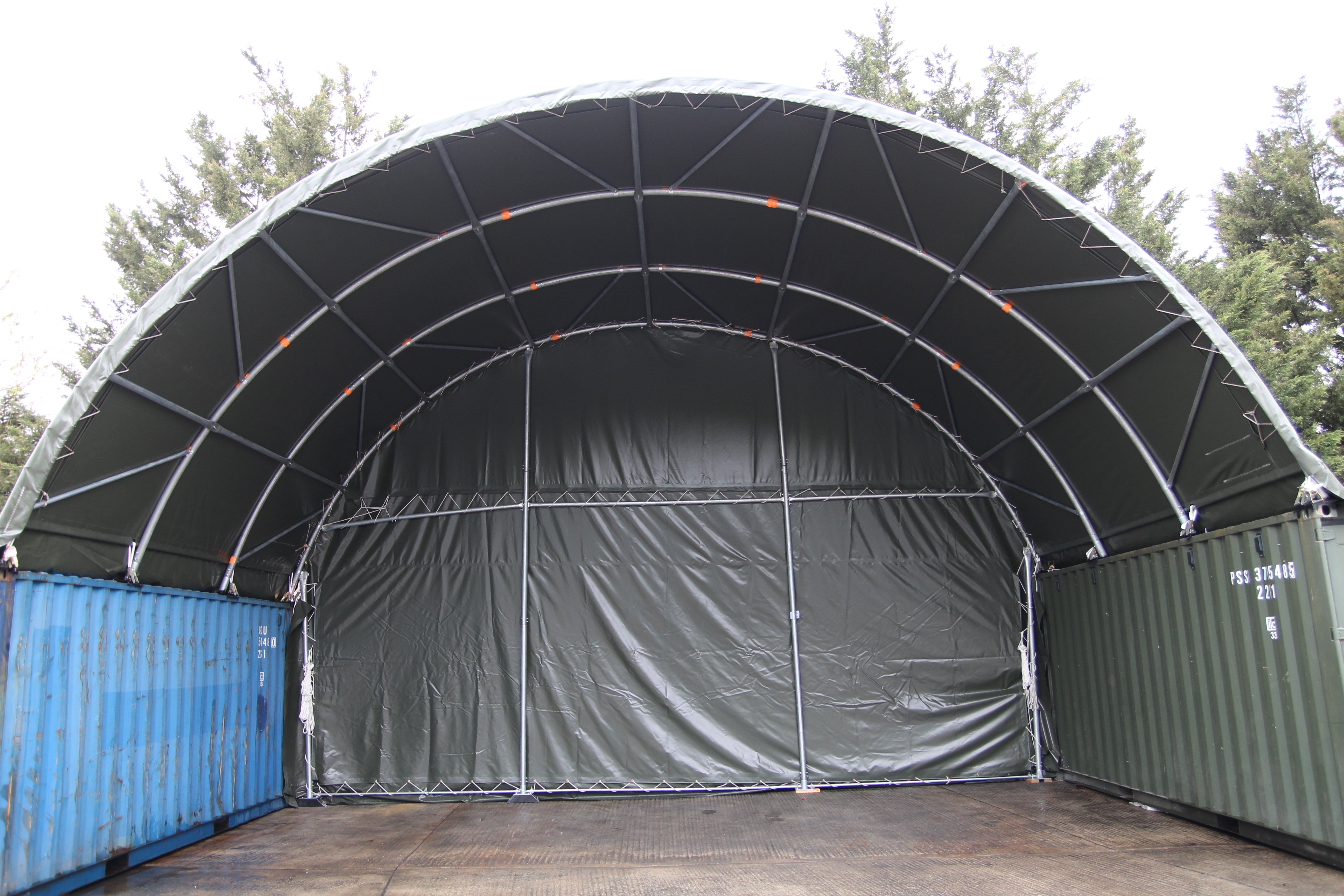 10m x 6m- Single Truss Container canopy - Closed back panel - Green