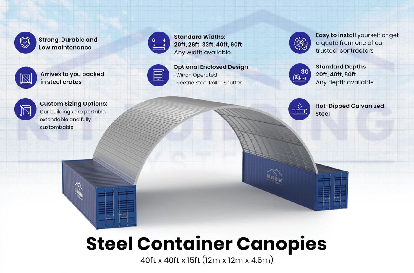Container Shelter - 40ft x 40ft x 15ft (12m x 12m x 4.5m)
