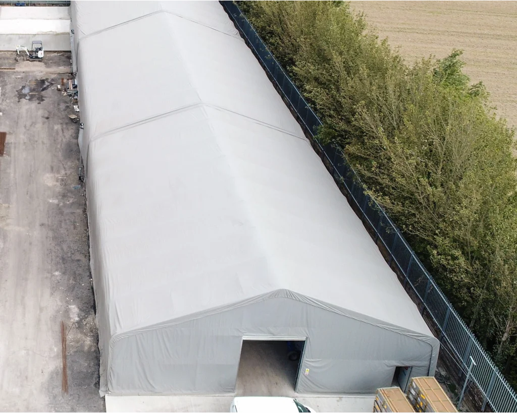 Double Truss PVC temporary storage building - Grey - Automatic roller shutter 