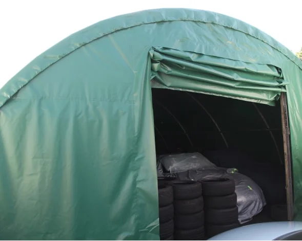 Single Truss - Round PVC Temporary building - Green - Winch Operated Door