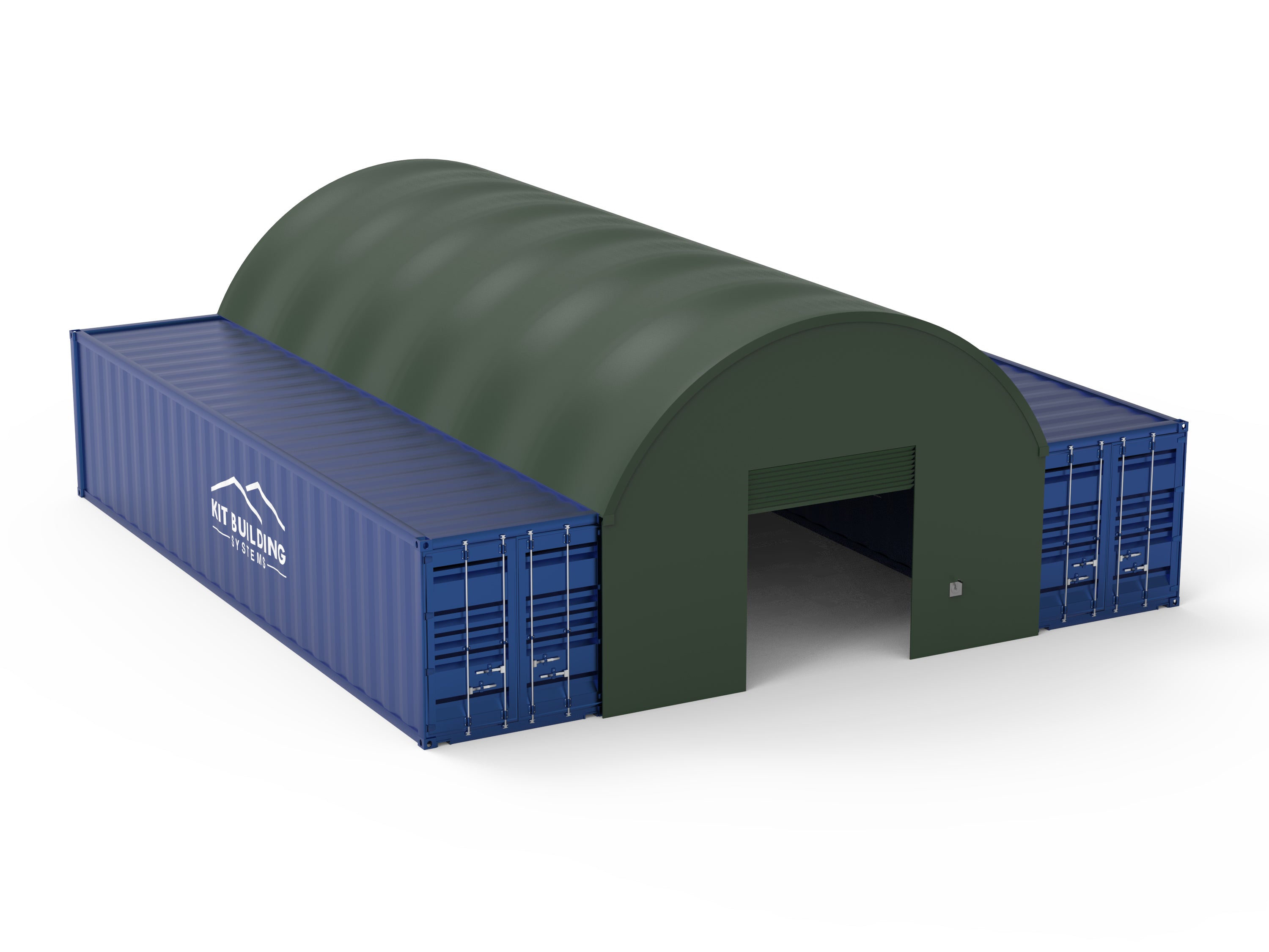 6mx12m Container Canopy - Single Truss Container canopy - Closed back panel and front panel with winch door- Green