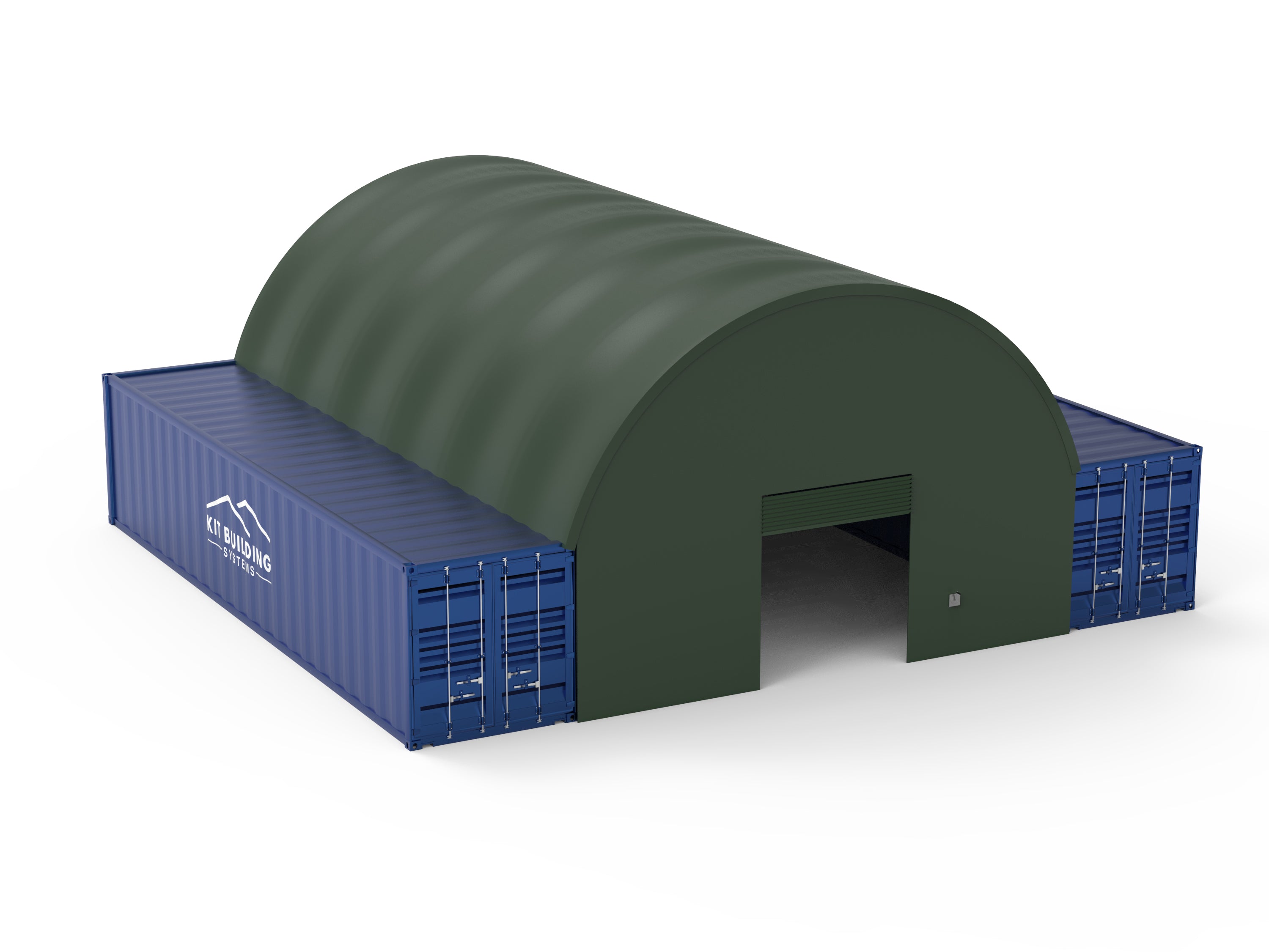 8mx12m- Single Truss Container canopy - Closed back panel and front panel with winch door - Green