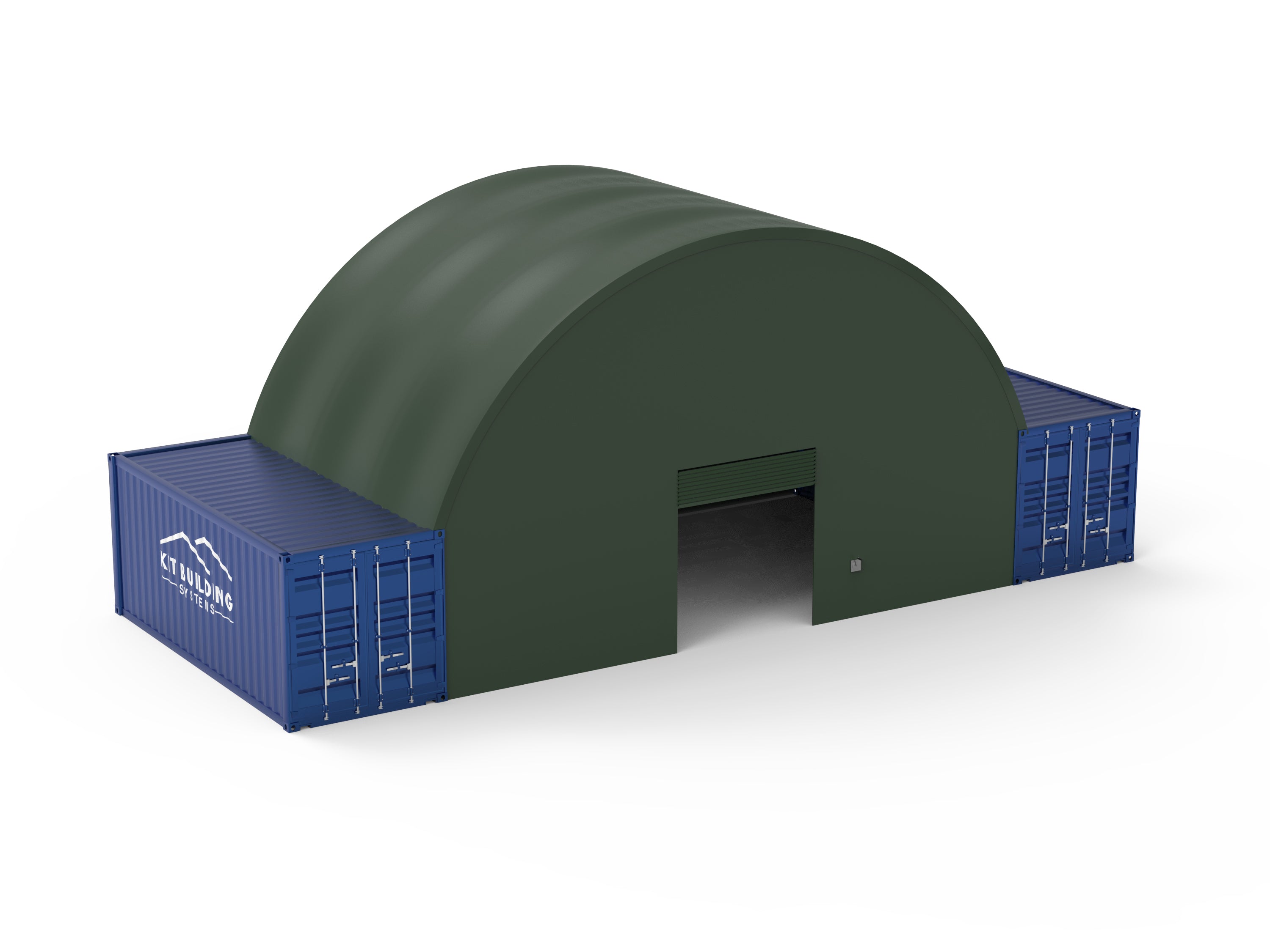 10m x 6m- Single Truss Container canopy - Closed back panel and front panel with winch door - Green