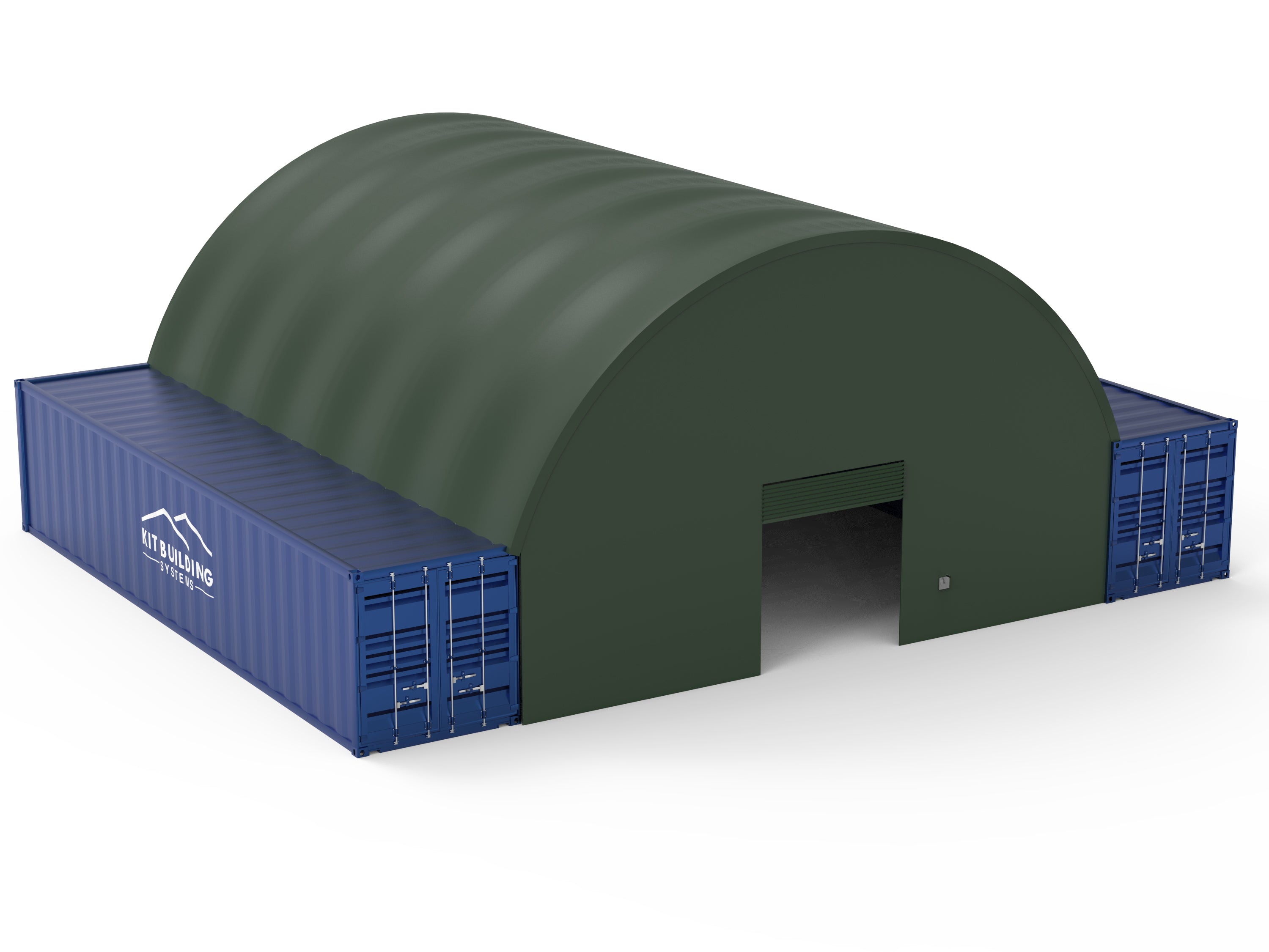 10m x 12m- Single Truss Container canopy - Closed back panel and front panel with winch door - Green