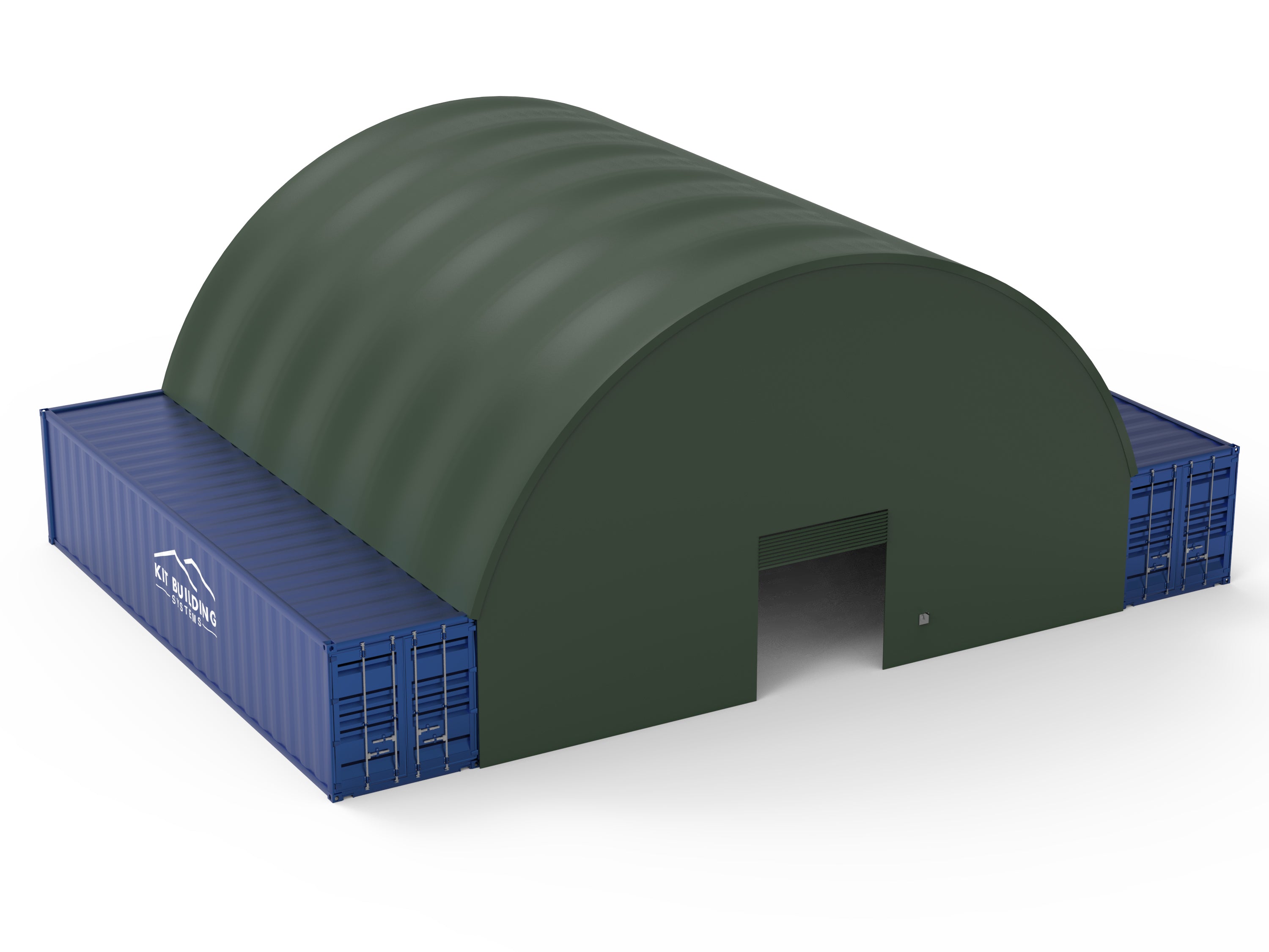 12m x 12m - Single Truss Container canopy - Closed back panel and front panel with winch door - Green