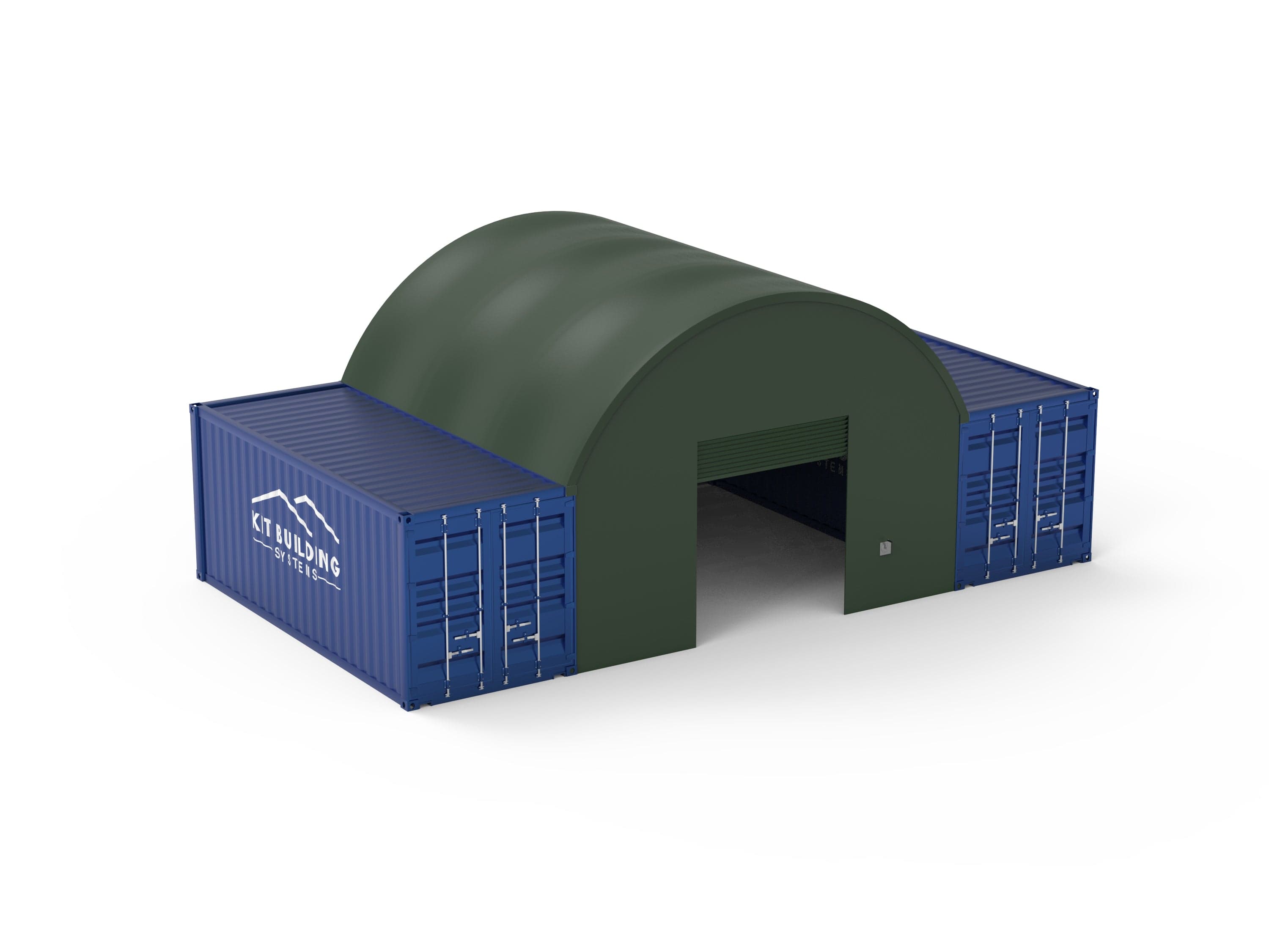 Kit Buildings Green / Back & Front Panel with Winch Door Container Shelter - 20ft x 20ft x 6.5ft (6m x 6m x 2m)